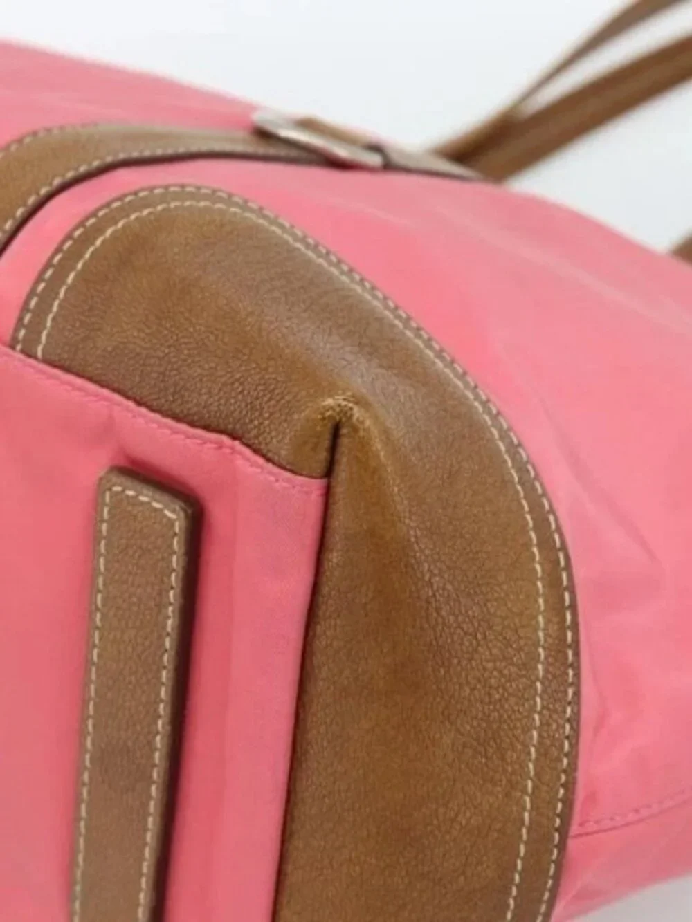 PRADA Tote Bag Leather Nylon Pink Silver Auth